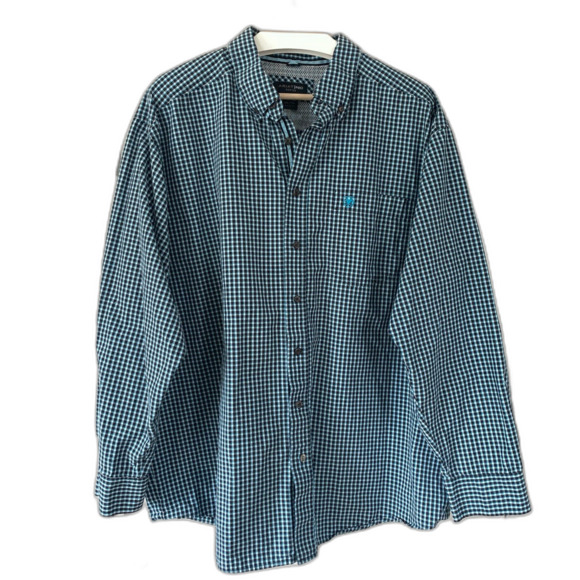 Ariat Pro Series Shirt Mens XXL Button Down Long Sleeve Plaid Fishing Turquoise - Picture 1 of 7